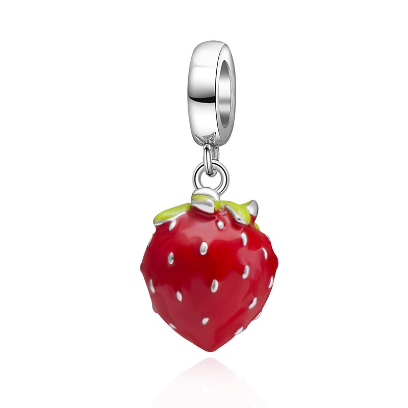 SOUKISS Red Strawberry Charms 925 Sterling Silver Fruit Charms Fits European Bracelet - Image 1